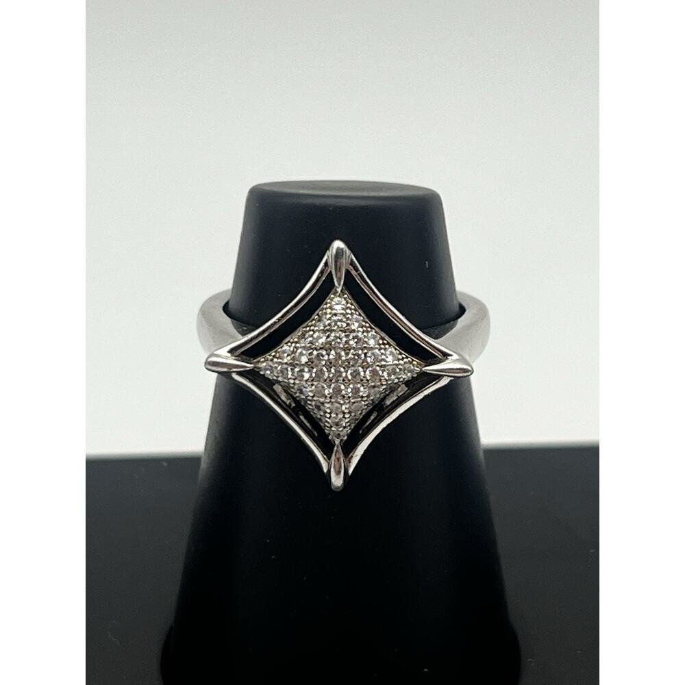 925 Sterling Silver Pave Geometric Ring Size 6 Art Deco Revival Modern Openwork